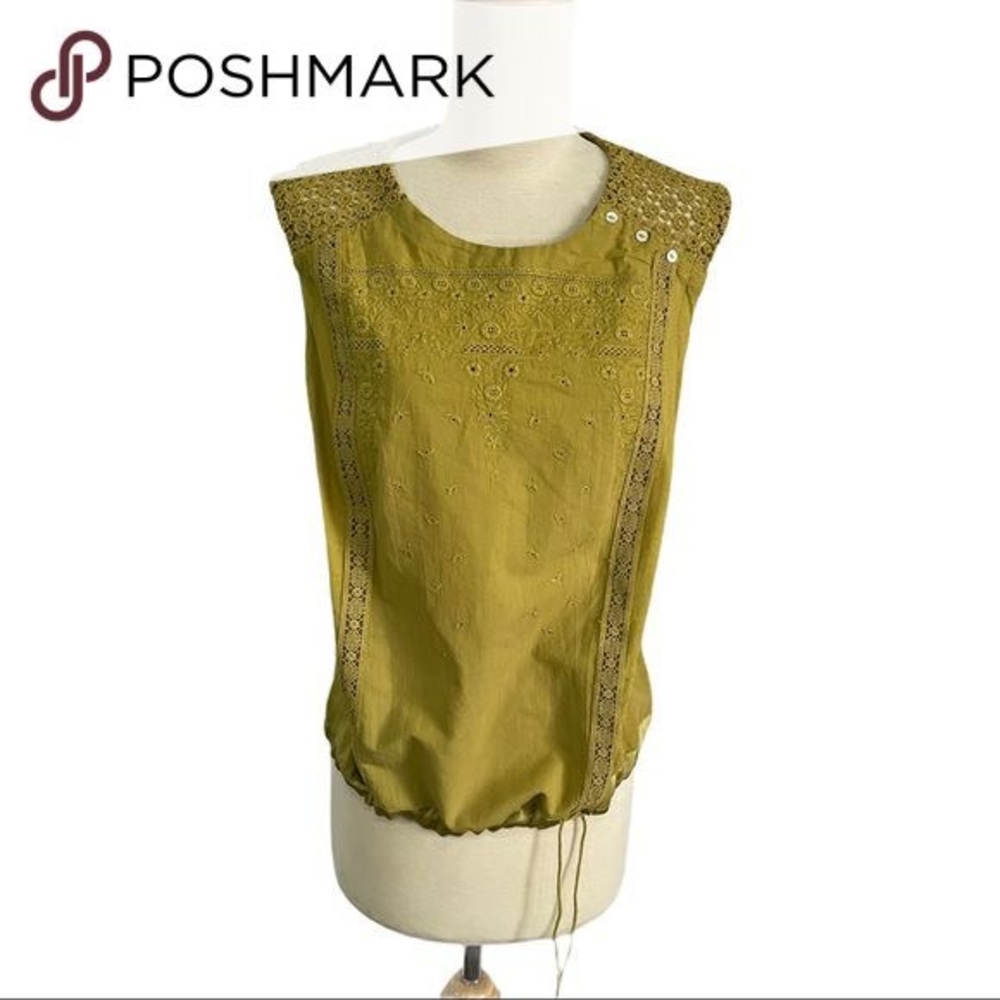 Tiny for Anthropologie Embroidered Top - Green / Chartreuse